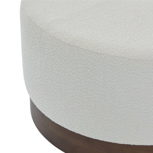 English Elm Monroe Round Beige Fabric Ottoman Walnut Wood Base Footrest Accent Living Room N778P379226B