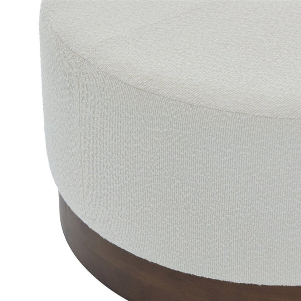 English Elm Monroe Round Beige Fabric Ottoman Walnut Wood Base Footrest Accent Living Room N778P379226B