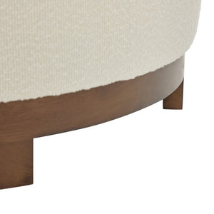 English Elm Monroe Round Beige Fabric Ottoman Walnut Wood Base Footrest Accent Living Room N778P379226B