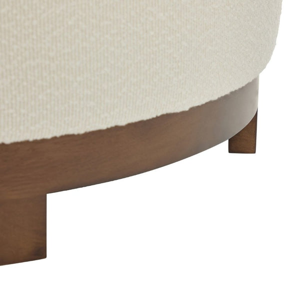 English Elm Monroe Round Beige Fabric Ottoman Walnut Wood Base Footrest Accent Living Room N778P379226B