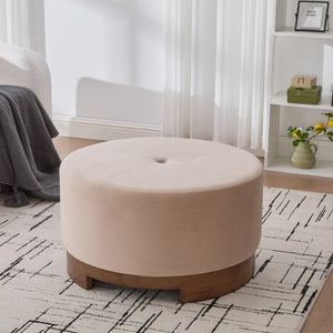 English Elm Arden Velvet Round Ottoman with Walnut Wood Base for Living Room or Bedroom N778P379226C