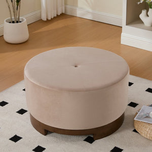 English Elm Arden Velvet Round Ottoman with Walnut Wood Base for Living Room or Bedroom N778P379226C