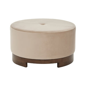English Elm Arden Velvet Round Ottoman with Walnut Wood Base for Living Room or Bedroom N778P379226C