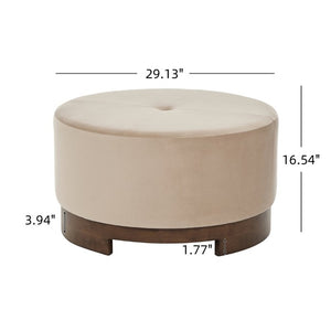 English Elm Arden Velvet Round Ottoman with Walnut Wood Base for Living Room or Bedroom N778P379226C