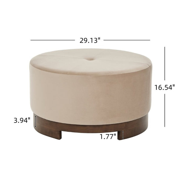 English Elm Arden Velvet Round Ottoman with Walnut Wood Base for Living Room or Bedroom N778P379226C