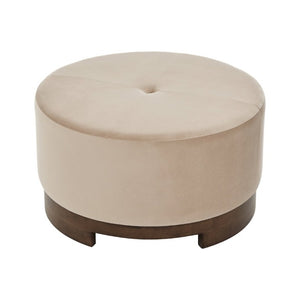English Elm Arden Velvet Round Ottoman with Walnut Wood Base for Living Room or Bedroom N778P379226C