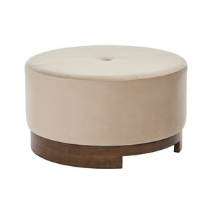 English Elm Arden Velvet Round Ottoman with Walnut Wood Base for Living Room or Bedroom N778P379226C