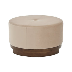English Elm Arden Velvet Round Ottoman with Walnut Wood Base for Living Room or Bedroom N778P379226C