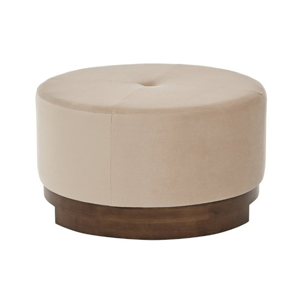English Elm Arden Velvet Round Ottoman with Walnut Wood Base for Living Room or Bedroom N778P379226C