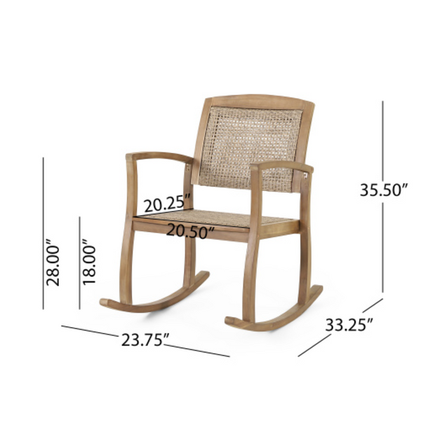 English Elm Antelope Outdoor Rocking Chair Solid Acacia Handwoven Rattan Porch Patio Relaxation N778P384678L
