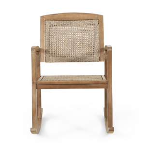 English Elm Antelope Outdoor Rocking Chair Solid Acacia Handwoven Rattan Porch Patio Relaxation N778P384678L