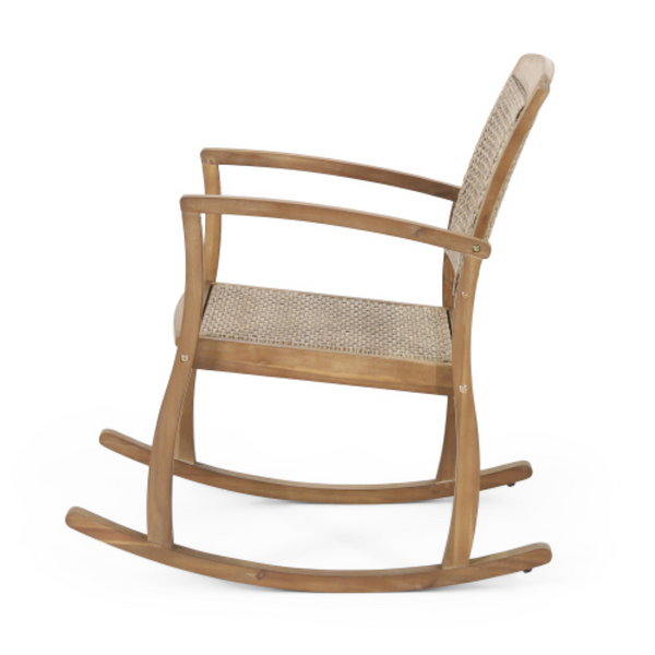 English Elm Antelope Outdoor Rocking Chair Solid Acacia Handwoven Rattan Porch Patio Relaxation N778P384678L