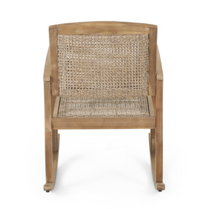 English Elm Antelope Outdoor Rocking Chair Solid Acacia Handwoven Rattan Porch Patio Relaxation N778P384678L