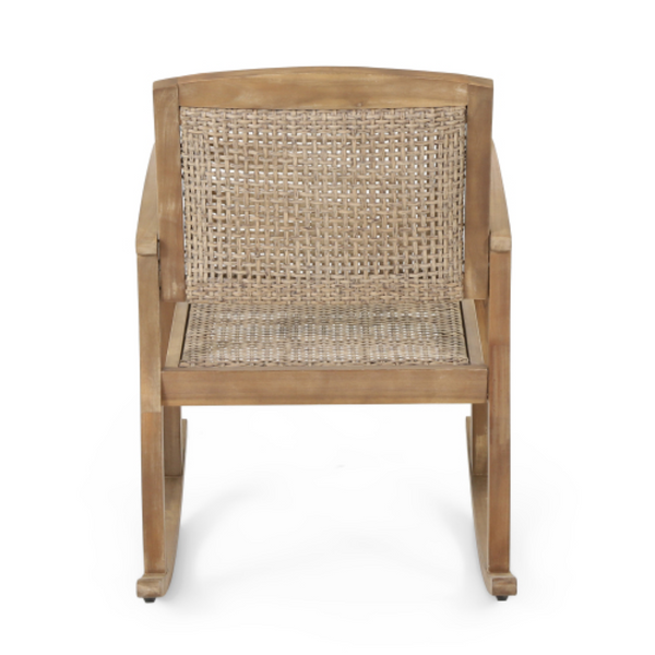 English Elm Antelope Outdoor Rocking Chair Solid Acacia Handwoven Rattan Porch Patio Relaxation N778P384678L