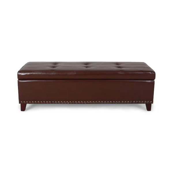 English Elm Ottoman Storage Bench with Tufted Waffle Lid Nailhead Trim and Soft Close Hinge N778P388327C
