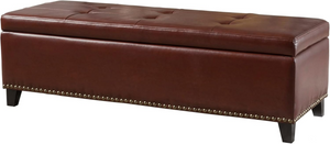 English Elm Ottoman Storage Bench with Tufted Waffle Lid Nailhead Trim and Soft Close Hinge N778P388327C