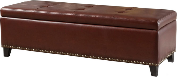 English Elm Ottoman Storage Bench with Tufted Waffle Lid Nailhead Trim and Soft Close Hinge N778P388327C