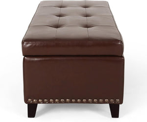 English Elm Ottoman Storage Bench with Tufted Waffle Lid Nailhead Trim and Soft Close Hinge N778P388327C