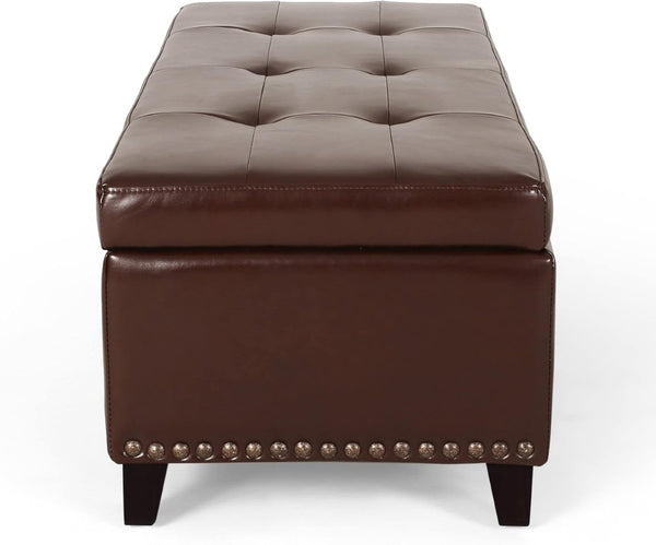 English Elm Ottoman Storage Bench with Tufted Waffle Lid Nailhead Trim and Soft Close Hinge N778P388327C