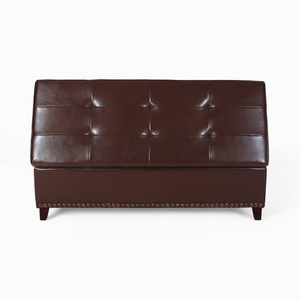 English Elm Ottoman Storage Bench with Tufted Waffle Lid Nailhead Trim and Soft Close Hinge N778P388327C