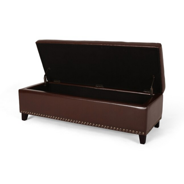 English Elm Ottoman Storage Bench with Tufted Waffle Lid Nailhead Trim and Soft Close Hinge N778P388327C