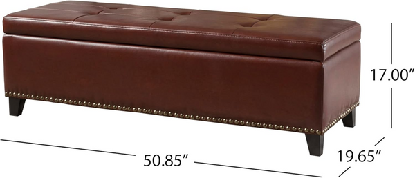 English Elm Ottoman Storage Bench with Tufted Waffle Lid Nailhead Trim and Soft Close Hinge N778P388327C
