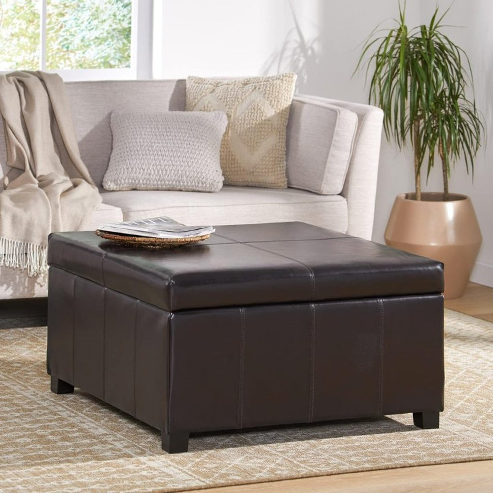 English Elm Becker Upholstered Storage Ottoman with Tapered Birch Legs for Contemporary Living N778P389445E