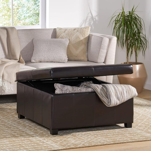 English Elm Becker Upholstered Storage Ottoman with Tapered Birch Legs for Contemporary Living N778P389445E