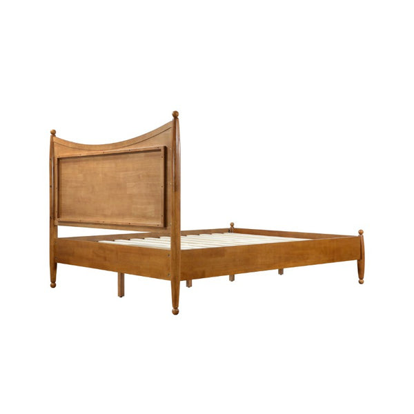 English Elm Queen Platform Bed Curved Headboard Rubberwood Frame Honey Oak Farmhouse Bedroom Brown N778P390174A_N778P390175A