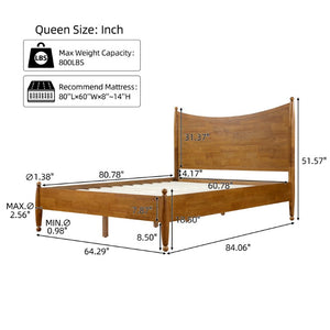 English Elm Queen Platform Bed Curved Headboard Rubberwood Frame Honey Oak Farmhouse Bedroom Brown N778P390174A_N778P390175A