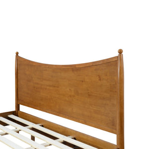 English Elm Queen Platform Bed Curved Headboard Rubberwood Frame Honey Oak Farmhouse Bedroom Brown N778P390174A_N778P390175A