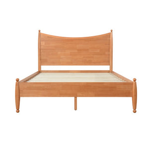 English Elm Queen Platform Bed Curved Headboard Rubberwood Frame Honey Oak Farmhouse Bedroom Honey N778P390174H_N778P390175H
