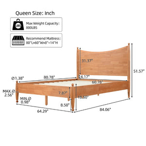 English Elm Queen Platform Bed Curved Headboard Rubberwood Frame Honey Oak Farmhouse Bedroom Honey N778P390174H_N778P390175H