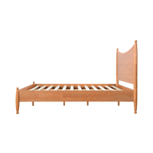 English Elm Queen Platform Bed Curved Headboard Rubberwood Frame Honey Oak Farmhouse Bedroom Honey N778P390174H_N778P390175H