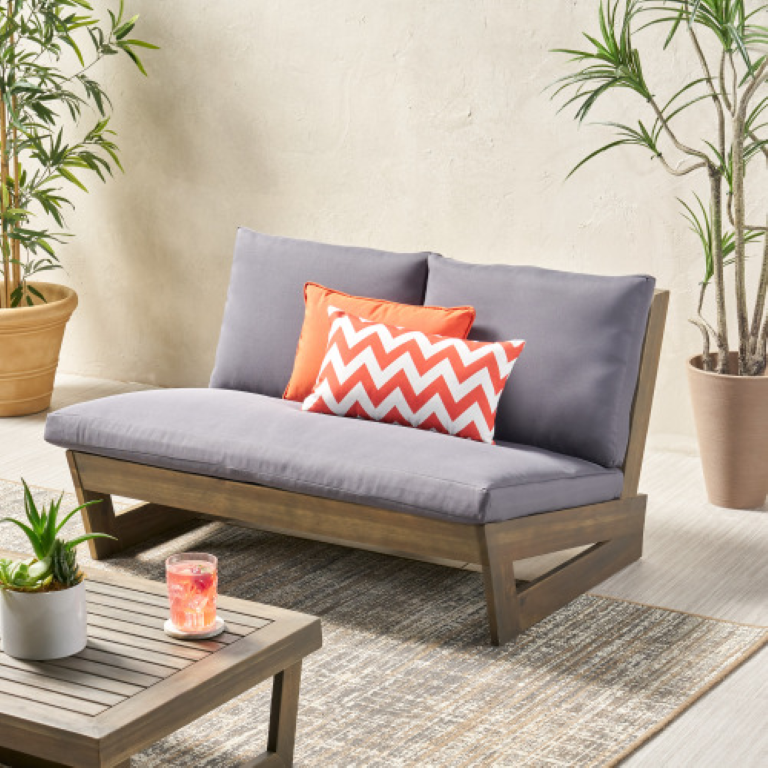 English Elm Sherwood Outdoor Acacia Hardwood Loveseat with Slatted Back for Patio or Porch N778P504890G