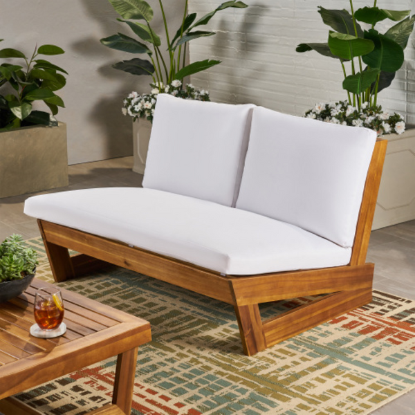 English Elm Sherwood Outdoor Acacia Hardwood Lounge Chair Slatted Patio Seating for Deck or Sunroom Loveseat Teak N778P504890W