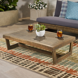 English Elm Sherwood Solid Acacia Outdoor Coffee Table Slatted Sled Base Patio Centerpiece N778P504891G