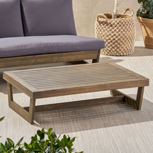 English Elm Sherwood Solid Acacia Outdoor Coffee Table Slatted Sled Base Patio Centerpiece N778P504891G