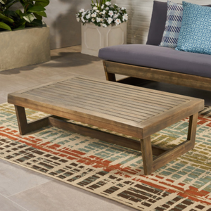 English Elm Sherwood Solid Acacia Outdoor Coffee Table Slatted Sled Base Patio Centerpiece N778P504891G