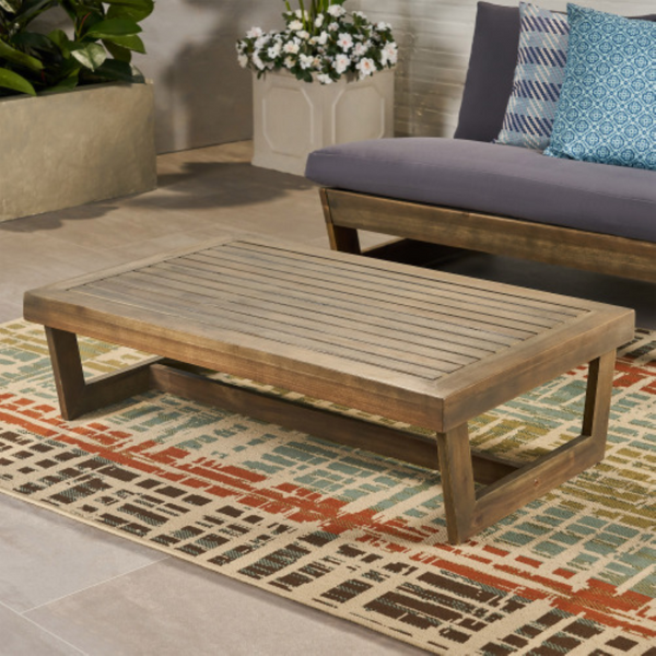 English Elm Sherwood Solid Acacia Outdoor Coffee Table Slatted Sled Base Patio Centerpiece N778P504891G