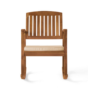 English Elm Acacia Hardwood Outdoor Rocking Chair with Cushions for Porch Garden Poolside N778P529903T