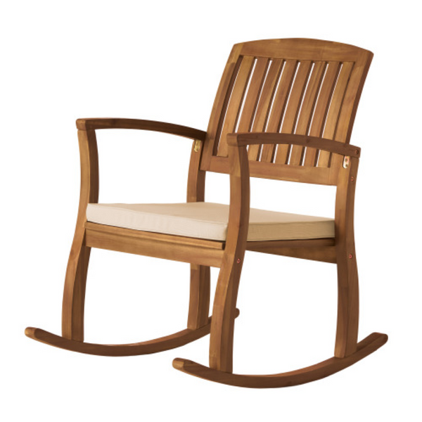 English Elm Acacia Hardwood Outdoor Rocking Chair with Cushions for Porch Garden Poolside N778P529903T