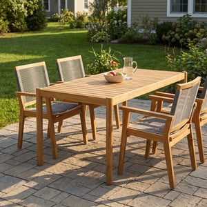 English Elm 5-piece Outdoor Acacia Wood Patio Dining Set with Rope Arm Chairs for Small Spaces N779P210771L_70486.00-2