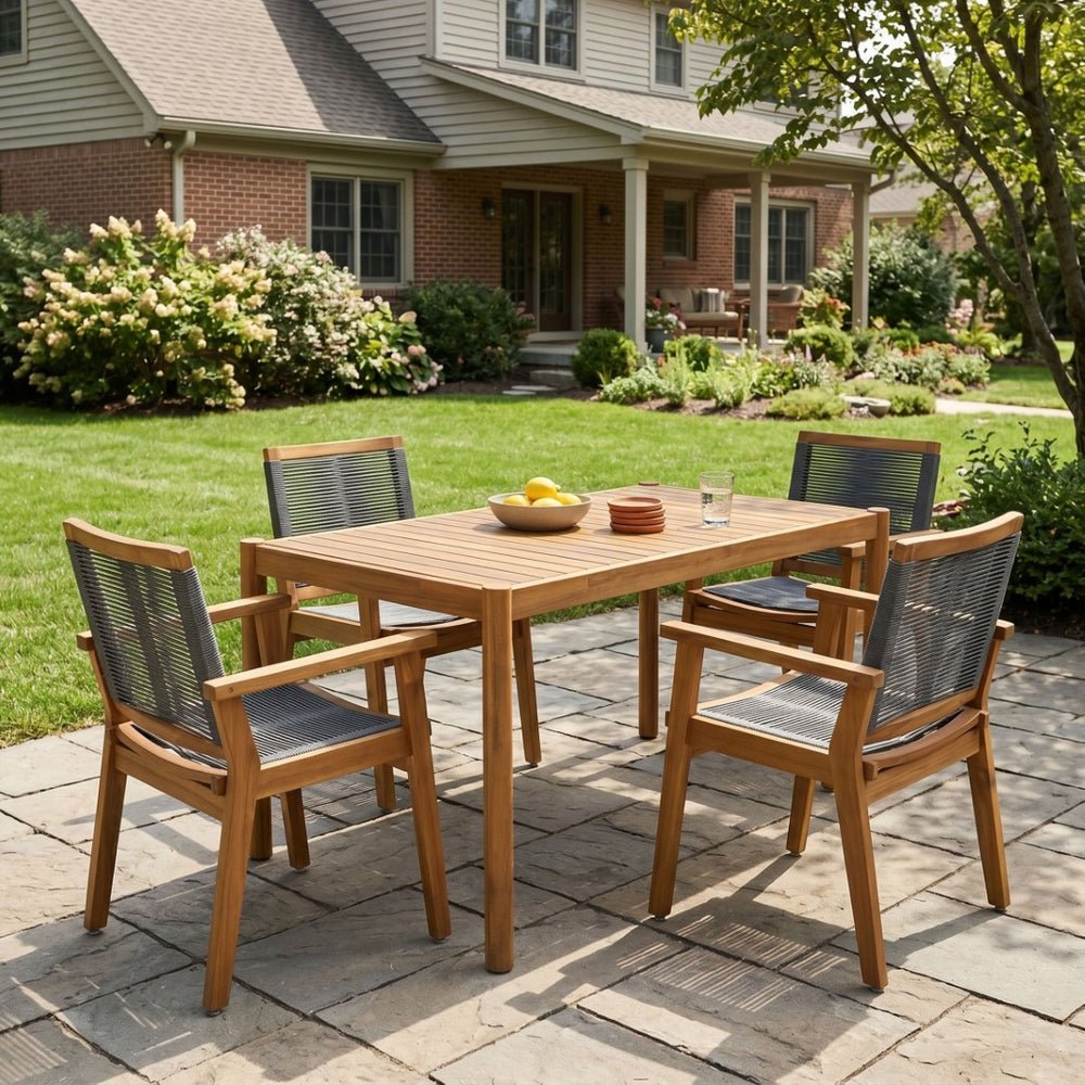 English Elm 5-piece Outdoor Acacia Wood Patio Dining Set with Rope Arm Chairs for Small Spaces N779P210771L_70486.00-2