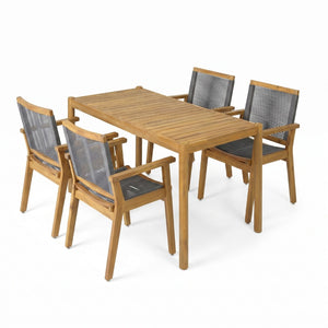 English Elm 5-piece Outdoor Acacia Wood Patio Dining Set with Rope Arm Chairs for Small Spaces N779P210771L_70486.00-2