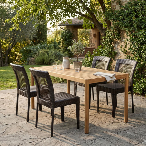 English Elm 5-piece Outdoor Dining Set Solid Acacia Wood Table with Pe Rattan Iron Chairs N779P210771L_N779P433231B-2