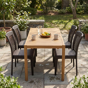 English Elm 5-piece Outdoor Dining Set Solid Acacia Wood Table with Pe Rattan Iron Chairs N779P210771L_N779P433231B-2