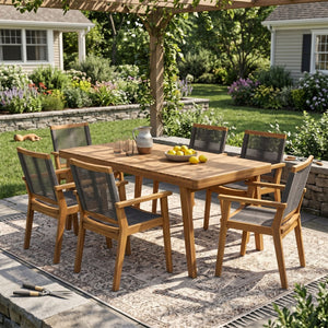 English Elm 7-piece Outdoor Acacia Wood Dining Set with Woven Rope Arm Chairs for Patio Decks N779P234500B_70486.00-3