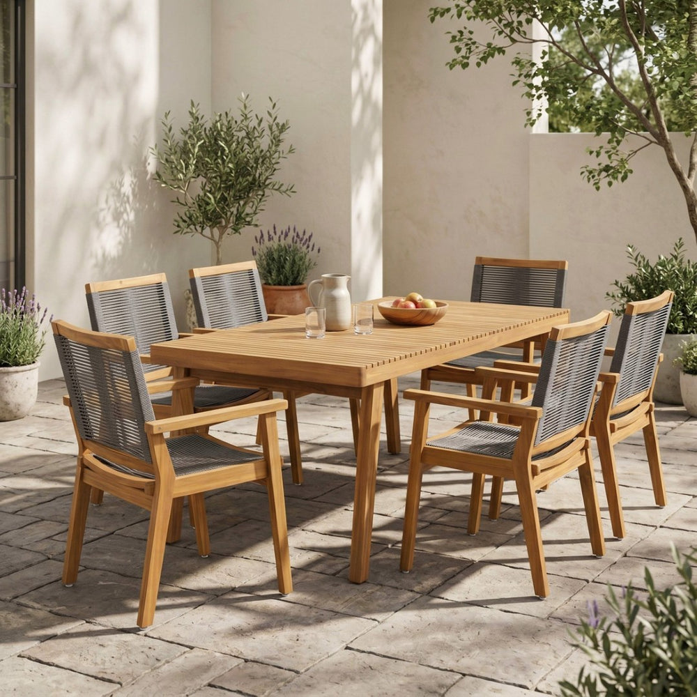 English Elm 7-piece Outdoor Acacia Wood Dining Set with Woven Rope Arm Chairs for Patio Decks N779P234500B_70486.00-3