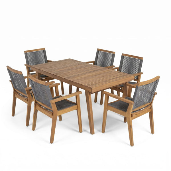 English Elm 7-piece Outdoor Acacia Wood Dining Set with Woven Rope Arm Chairs for Patio Decks N779P234500B_70486.00-3
